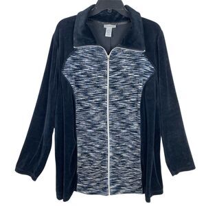Catherines Womens Velour Jacket sz 1X Black Full Zip Athletic Casual Gym